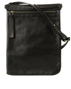 Flat Crossbody Messenger, Leather, Black, 0419, 3*